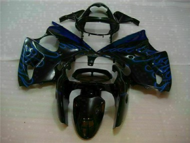 Carénage Kawasaki ZX6R 00-02 - Noir avec Bleu Flamme