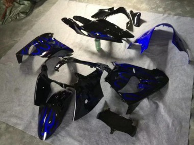 Carénage Kawasaki ZX9R 00-01 - Noir Brillant Bleu Flamme